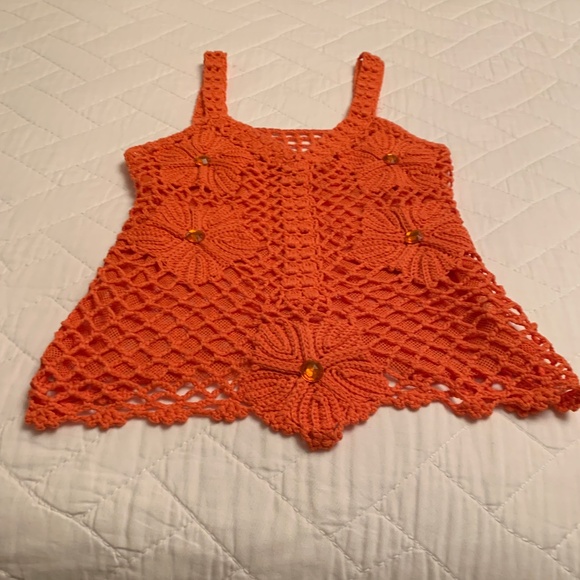 ORANGE CROCHET COTTON/SILK TOP - S? - Picture 11 of 14